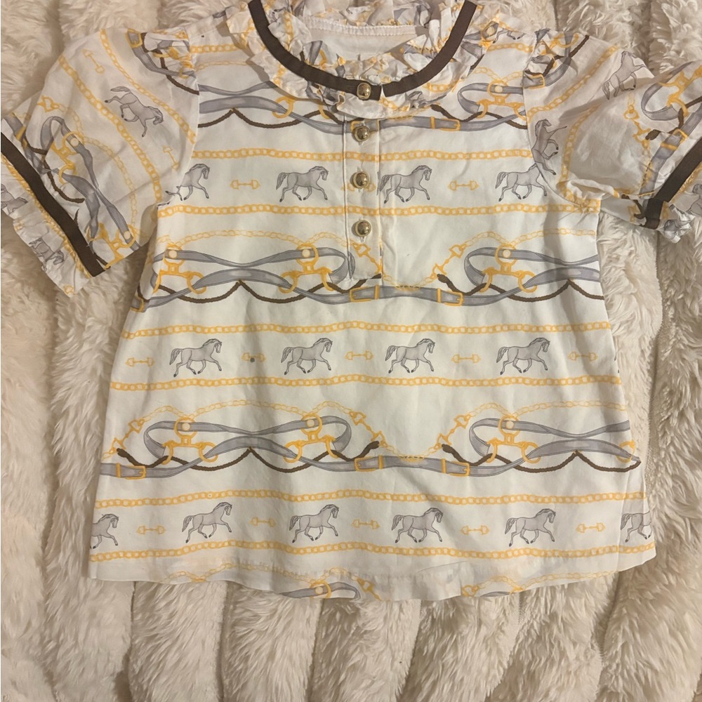 Janie and Jack Yellow and Gray Horse Print Shirt